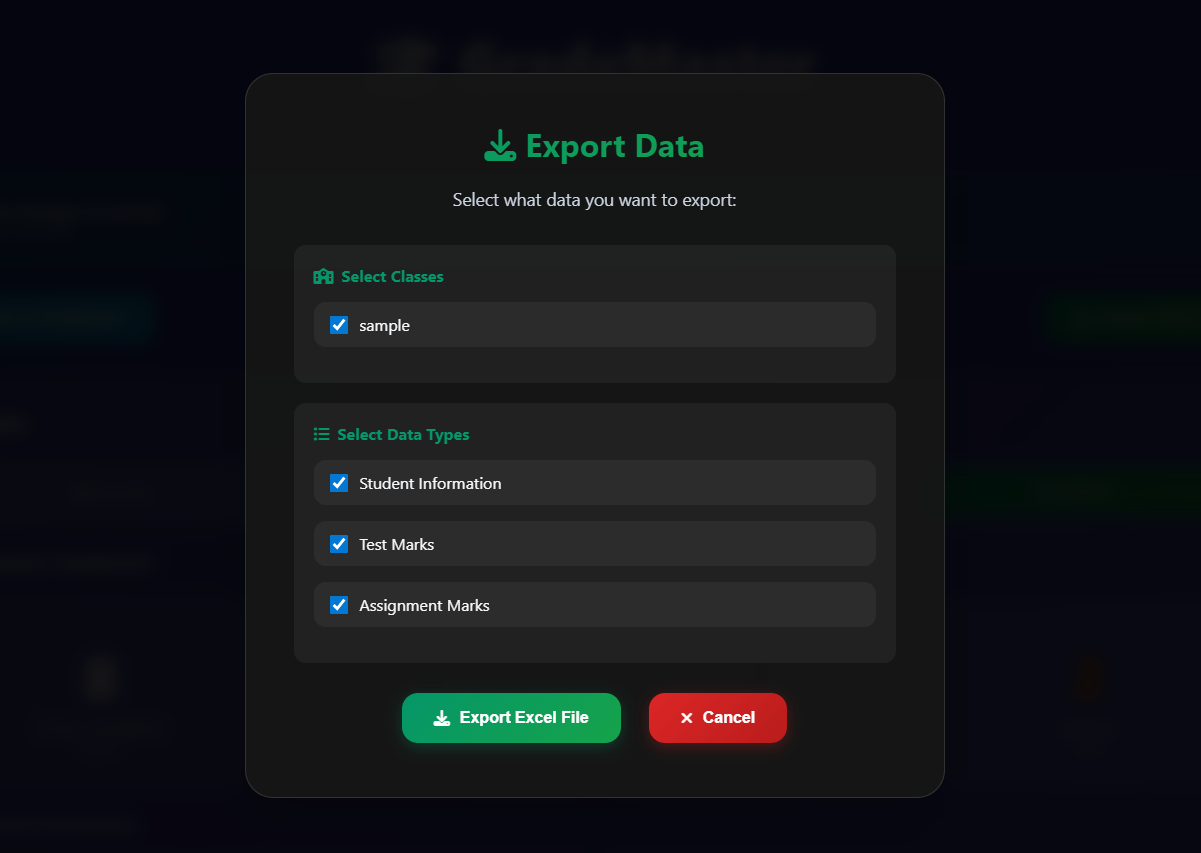 Data Export and Download Screen