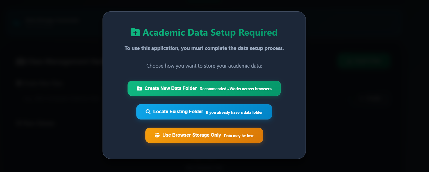Data Setup Configuration Screen