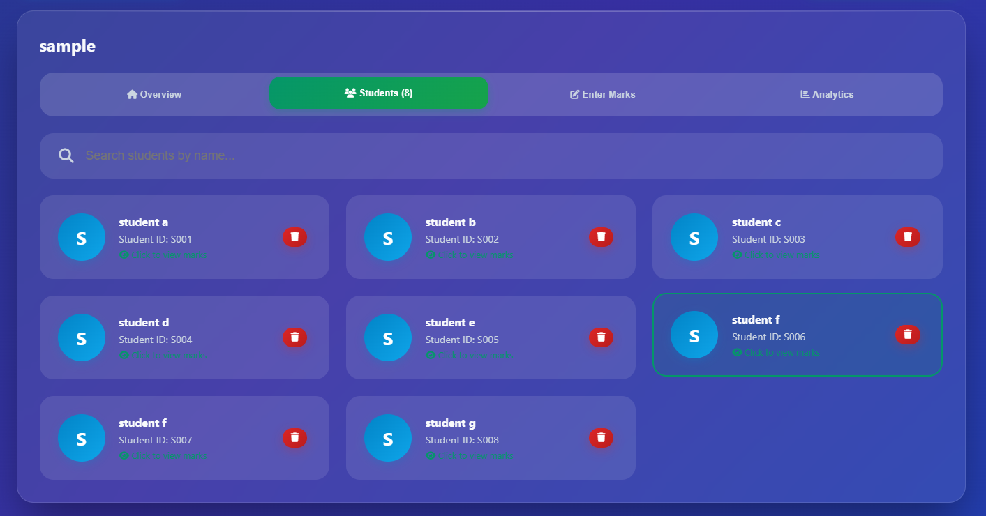 Student Registration and Management Screen